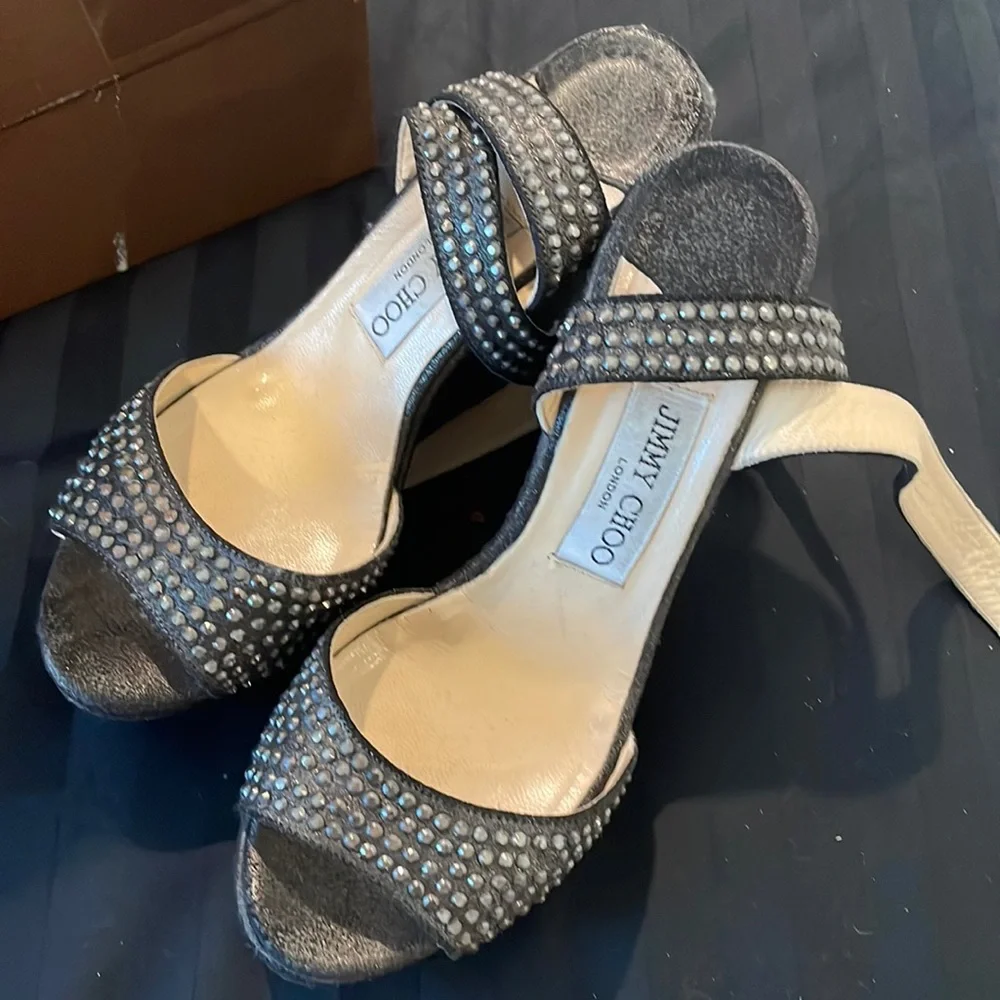 Jimmy Choo Studded Pablo Platform Wedges Metallic - Picture 1 of 10